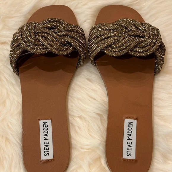 Steve Madden Adore Bronze Rhinestone Sandals / Slides - Size 8 - Picture 2 of 6